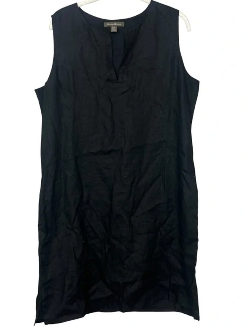 Tommy Bahama 100% Linen Sleeveless Black Shift Dress Size Large